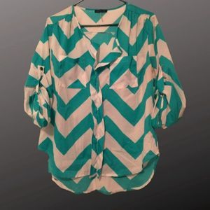 Cals Green and White Striped Blouse